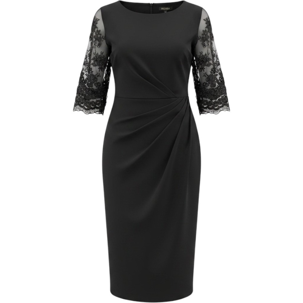 Escada Darlina Sheath Dress Womens 44 Black Lace Sleeve Cocktail Evening 5000812